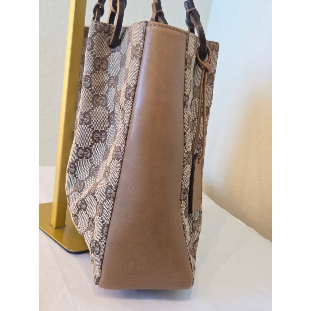 Gucci GG Canvas Supreme Tote Bag w/ Pouch Beige Brown Leather Shoulder - Picture 4 of 15